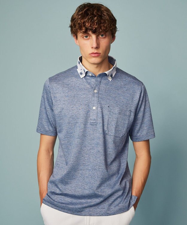 JOSEPH ABBOUD 【リネン素材/清涼感/吸水速乾】リネン天竺 ポロシャツ サックスブルー系