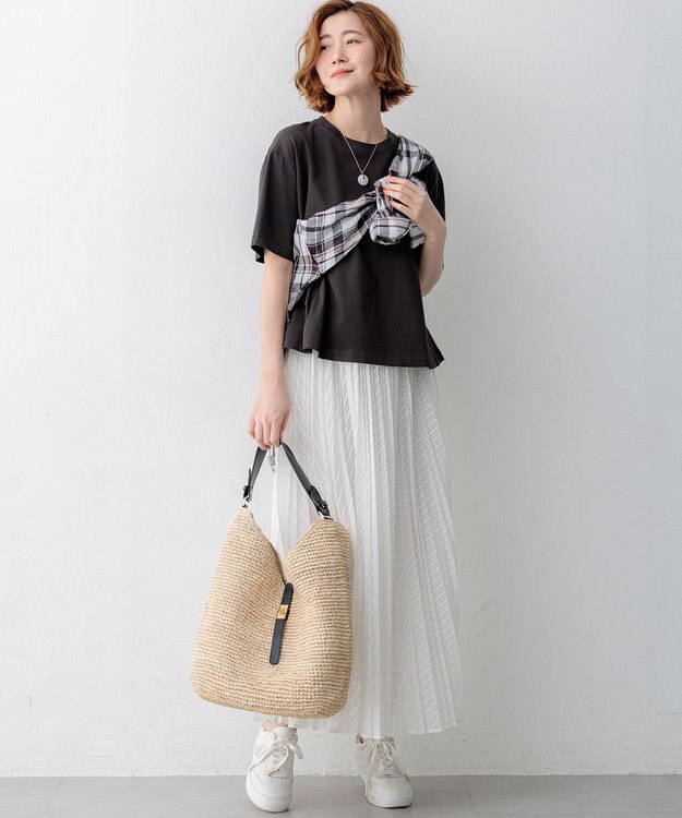 23区 L 【先行予約】スビンギザコットン フレア Tシャツ グレー系