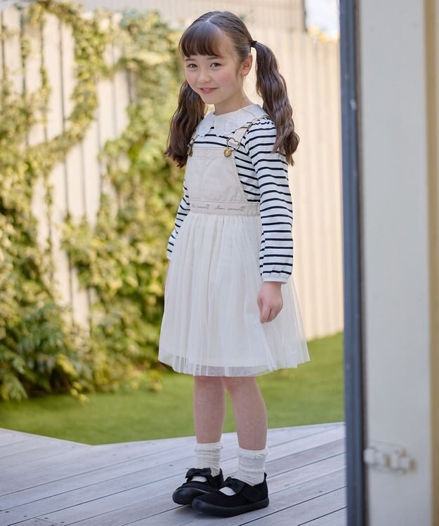 ANY KIDS 【チェリーベリーシリーズ】刺繍 ブラウス ホワイト×ブラックボーダー