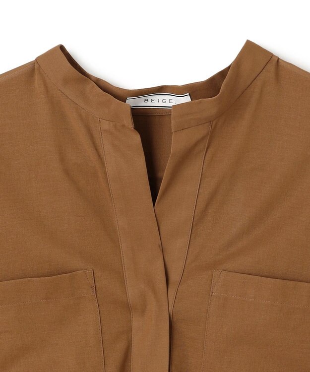 BEIGE， 【洗える・Oggi 10月号掲載】BAC / コットンビックポケットスタンドカラーシャツ Brown
