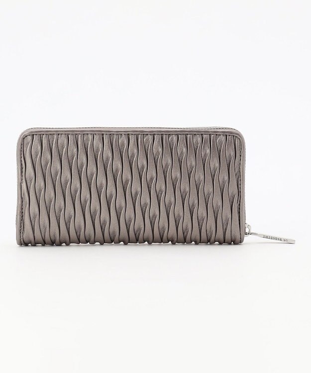 LA BAGAGERIE シープレザープリーツ加工ラウンドウォレット ガンメタリック