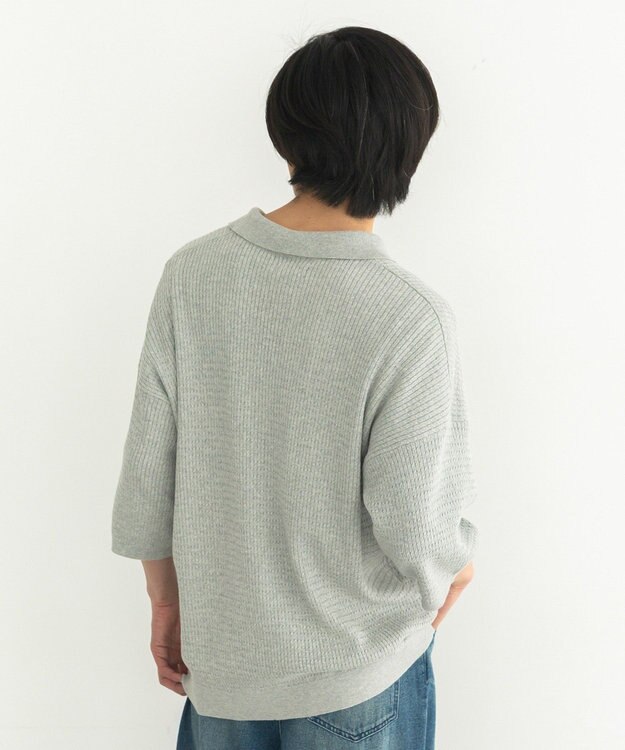 CRAFT STANDARD BOUTIQUE 透かし編み半袖ニットポロシャツ Gray