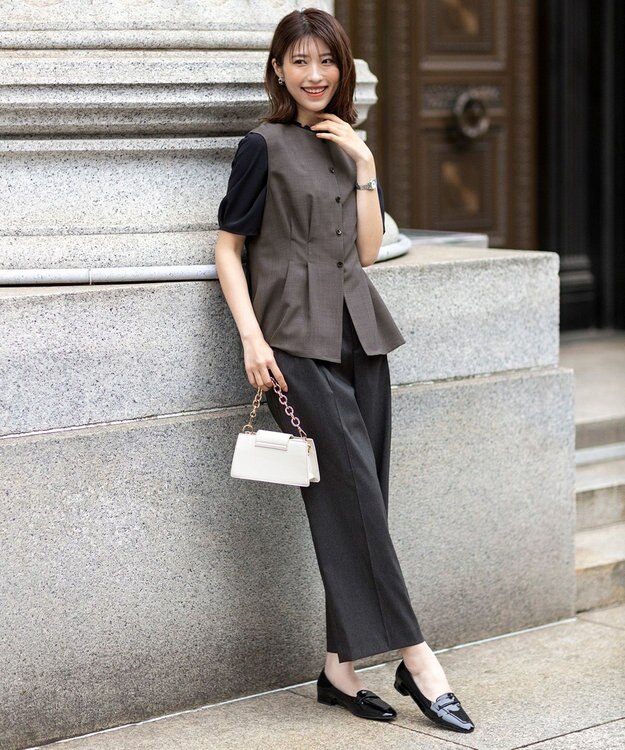 ANY SIS S 【洗える】フリルネックスタンド ブラウス ネイビー