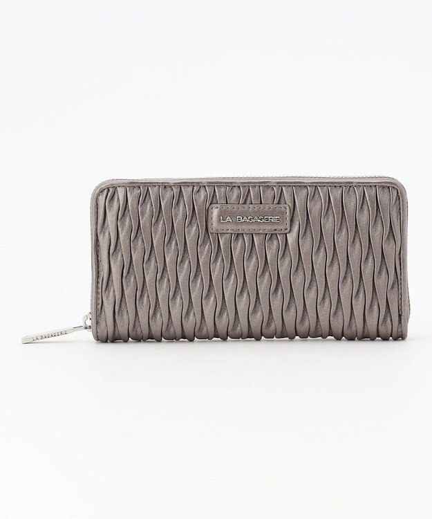 LA BAGAGERIE シープレザープリーツ加工ラウンドウォレット ガンメタリック