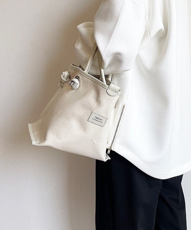 Hekhèr Le Style de Vie 【日本製 / 2WAY】コットンキャンバス×シュリンクレザー ノットハンドバッグ medium ホワイト