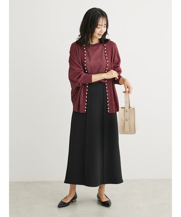 Green Parks ・ＥＬＥＮＣＡＲＥ　ＤＵＥバックパールシアー５分ニット Bordeaux