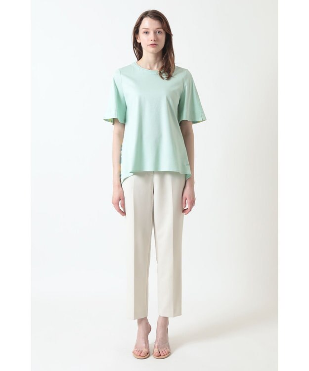 DAKS チェック切替 デザインブラウス シーグラス