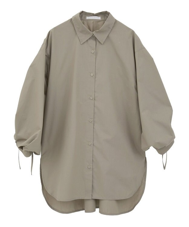 Green Parks イージーケア袖シャーリングシャツ Beige
