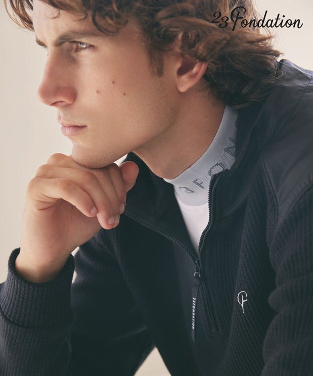 23区GOLF 【23Fondation/MEN】【吸湿発熱】ワッフルジャガード ハーフジップ グレー系