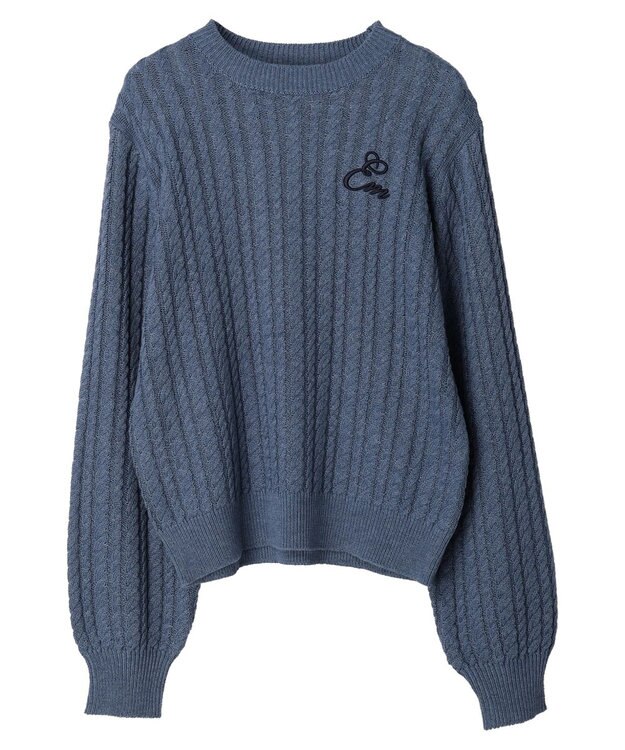 earth music&ecology 刺繍入りケーブルニットプルオーバー Blue