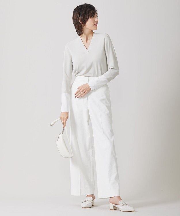 ICB 【WEB限定カラーあり・洗える】 シンセティックフルニードル Vネックプルオーバー トープ×オフホワイト系