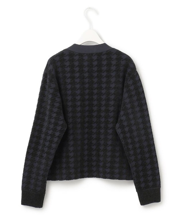 ICB L 【洗える】ハウンドトゥースパターン Vネックカーディガン ネイビー系