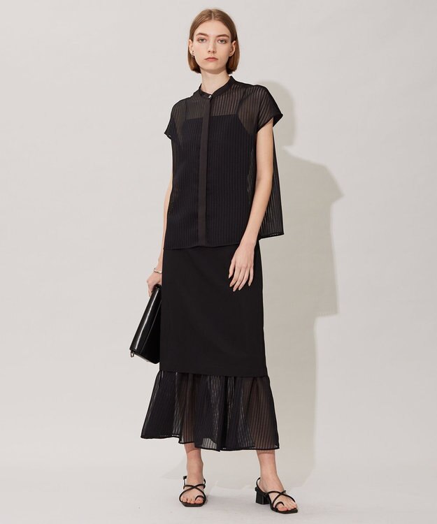 ICB L 【洗える】 カラミストライプ スカート ブラック系