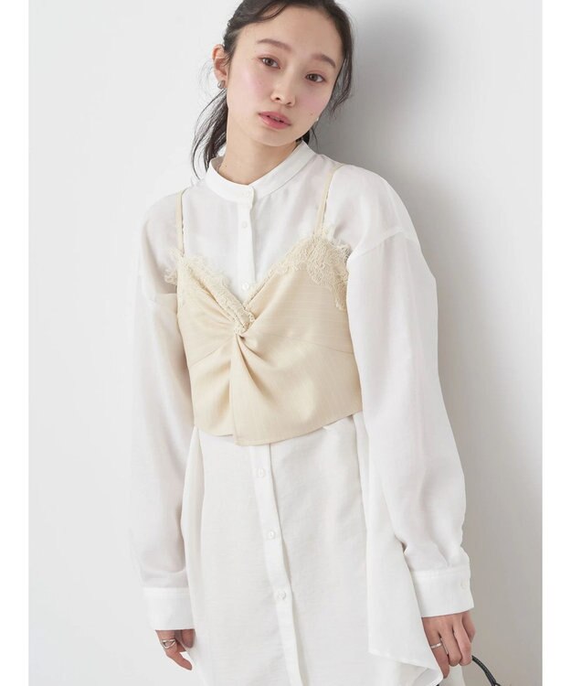 earth music&ecology ピンストライプ胸元レースビスチェ Beige