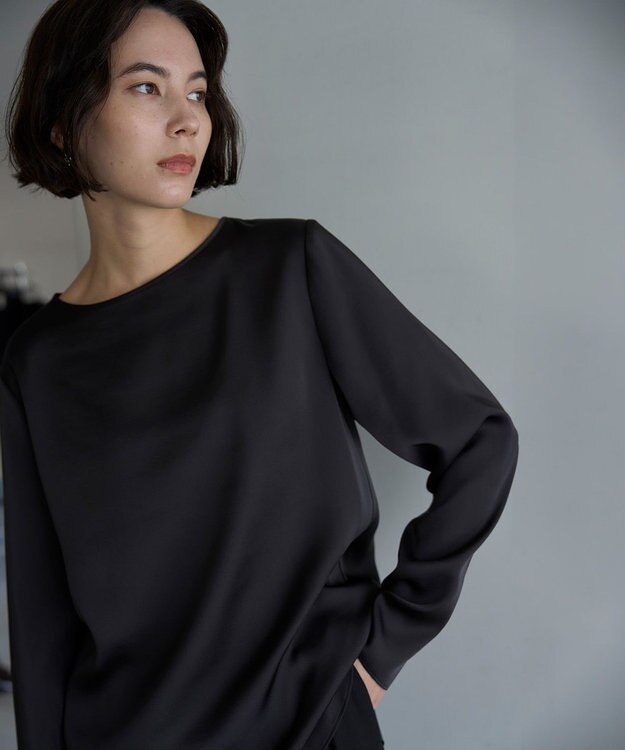 UNFILO サテン レイヤードブラウス チャコール