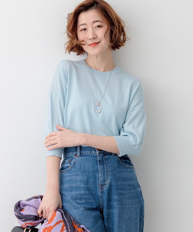 23区 S 【先行予約/見上愛さん着用】キュプラコットン プルオーバー ニット スカイブルー系