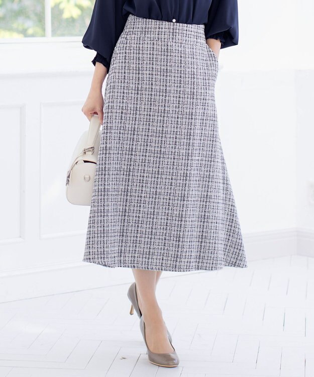 Tiaclasse 【洗える】大人華やかなツイードフレアスカート グレー