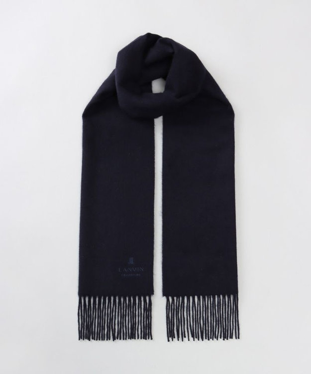 AURORA LANVIN COLLECTION ランバン コレクション カシミヤ 無地マフラー（幅30cm) ネイビー