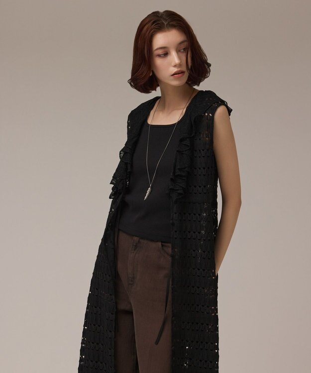 GRACE CONTINENTAL レースロングカーディガン ブラック