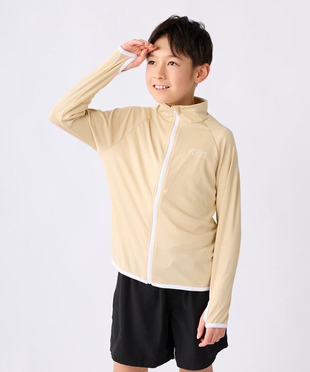 OP／FILA 【Ocean Pacific】フルジップ OPロゴラッシュガード ベージュ