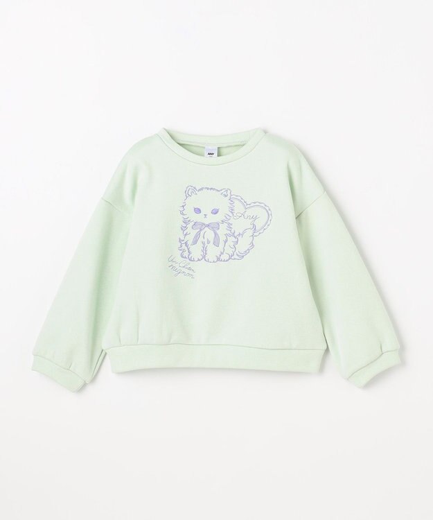 ANY KIDS アニマル刺繍 裏シャギー トレーナー ミント×ネコ