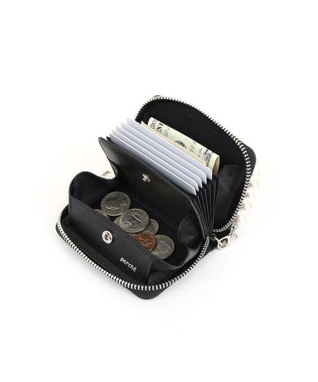 UNBILLION VERYコラボ ペルケ perche / 牛革パールハンドルジャバラウォレット ブラック
