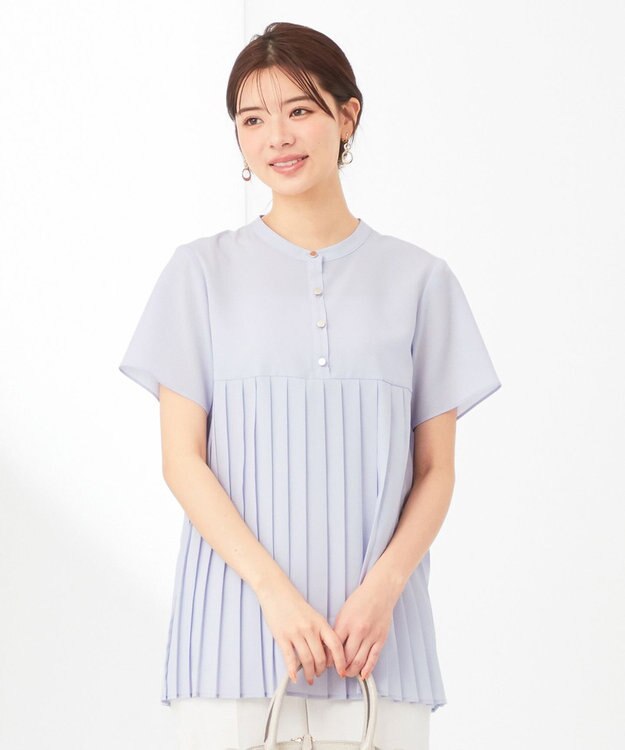 ANY SIS L 【洗える】ジョーゼットプリーツコンビ ブラウス ライトブルー
