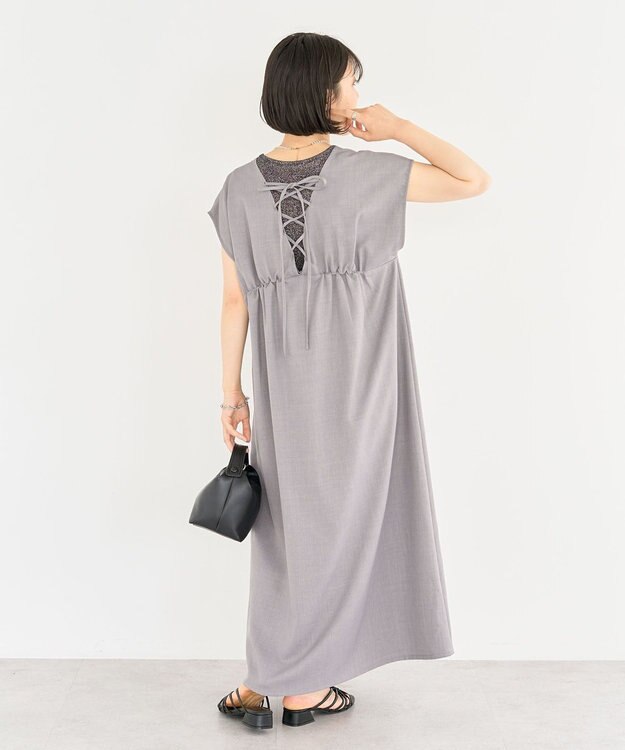 Green Parks フレンチスリーブレースアップジャンスカ Light Gray
