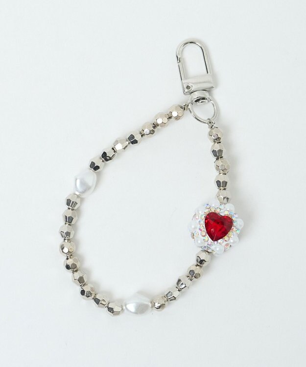 WEGO ハートビジューストラップキーホルダー レッド