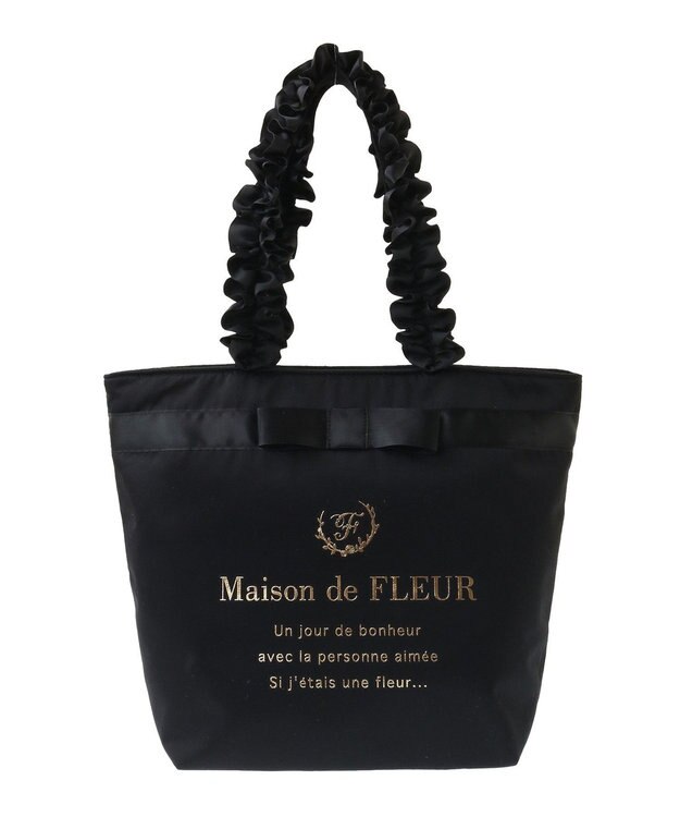 Maison de FLEUR ブランドロゴフリルハンドルトートMバッグ Black