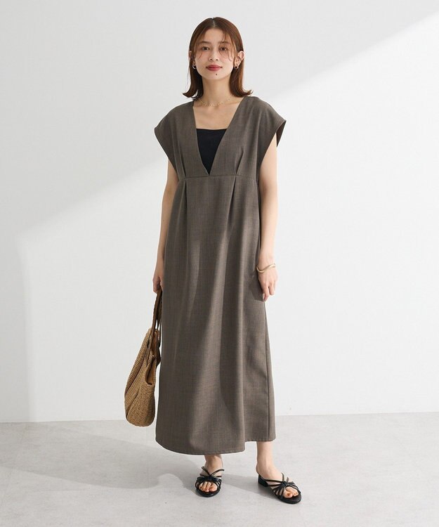 Green Parks フレンチスリーブレースアップジャンスカ Mocha