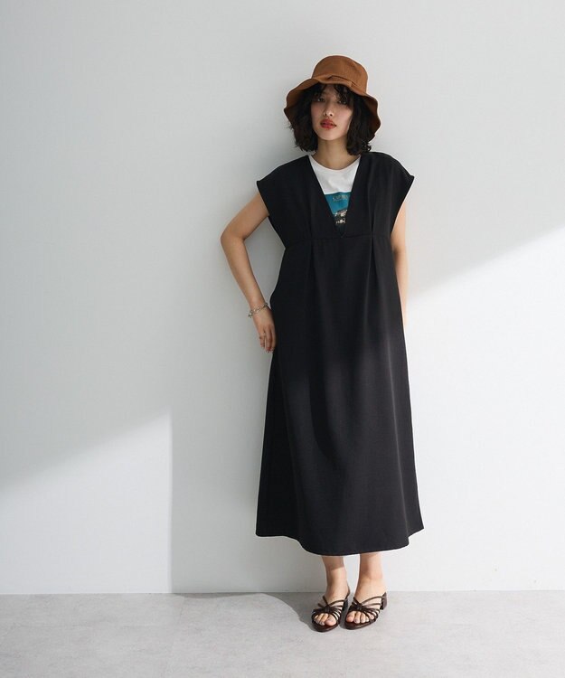 Green Parks フレンチスリーブレースアップジャンスカ Black