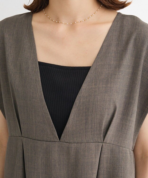 Green Parks フレンチスリーブレースアップジャンスカ Mocha