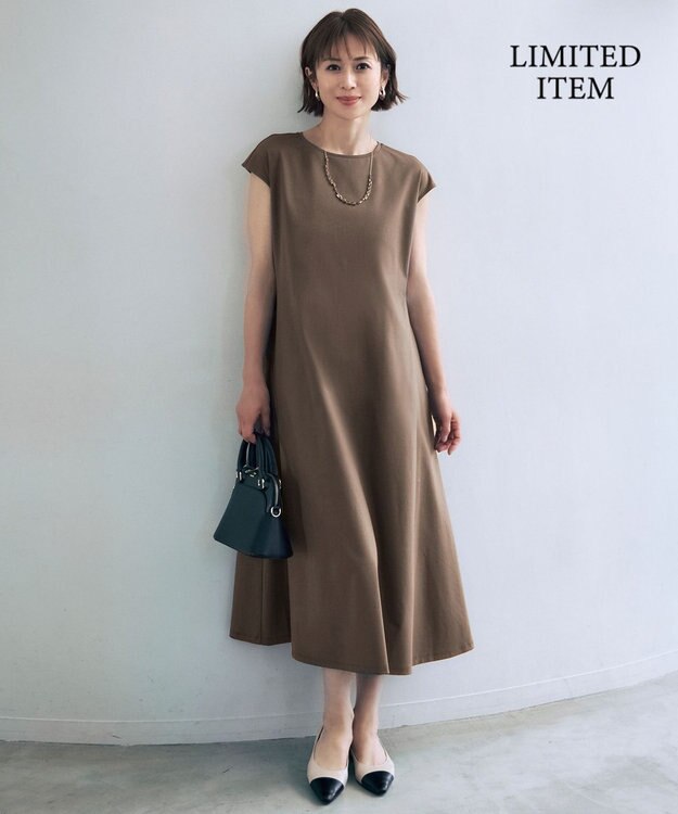 自由区 S 【WEB限定・洗える】シアーカーデ×ジャージードレス セット モカ(ラメ)×モカ