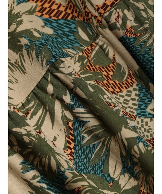 Green Parks ■ＥＳＣＡＲ　フラワーＭＩＸｐｔティアードワンピース Khaki
