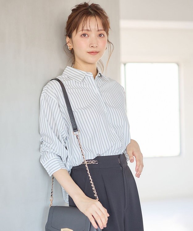 ANY SIS 【UVケア】イージーケアストライプ シャツ グレーストライプ