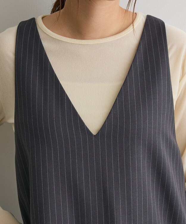 CRAFT STANDARD BOUTIQUE レース付きピンストライプジャンパースカート Stripe Gray