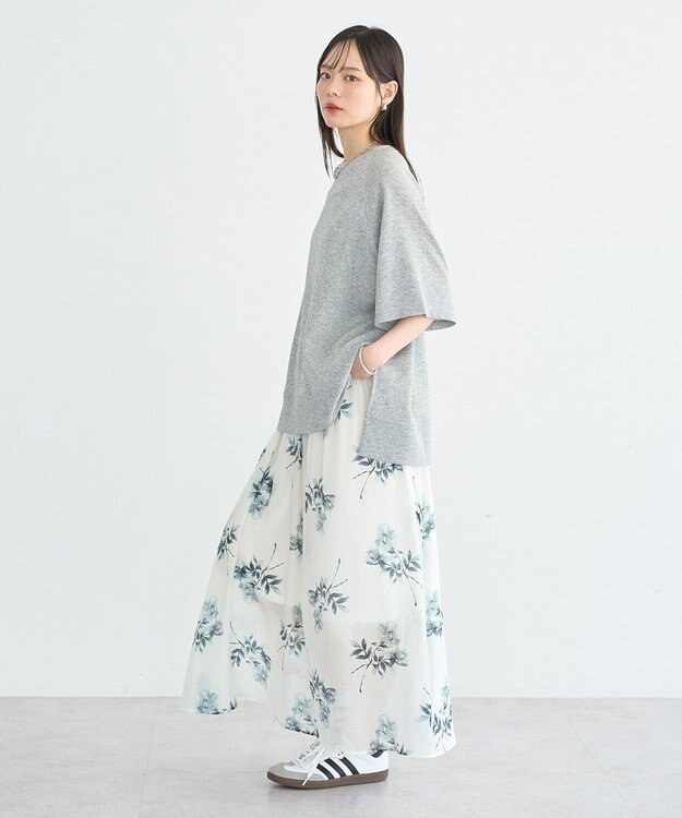 earth music&ecology フラワーシアープリントスカート Off White