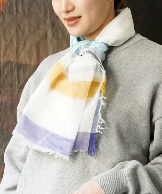 POLS 播州織 極細コットンストール アイスブルー