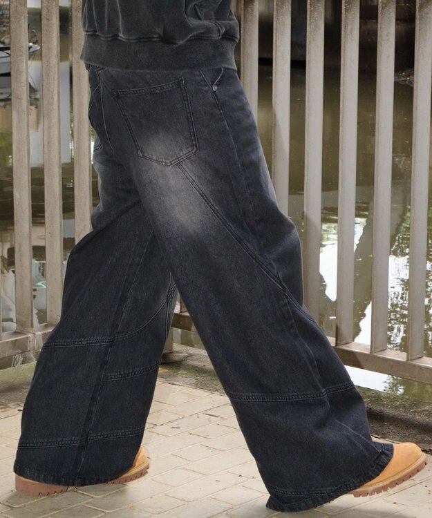 WEGO 【ユニセックス着用ITEM】スウィッチングフレアデニムパンツ デニムブラックソノタ