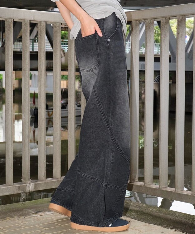 WEGO 【ユニセックス着用ITEM】スウィッチングフレアデニムパンツ デニムブラックソノタ