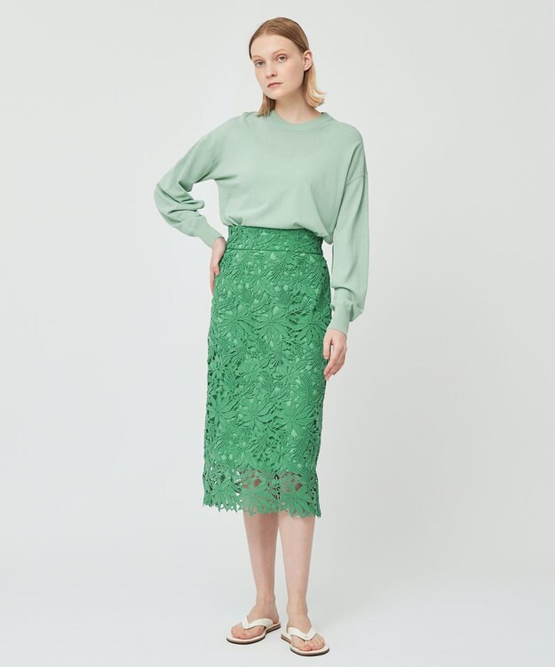 BEIGE， NARCISSUS / レーススカート Pine Green