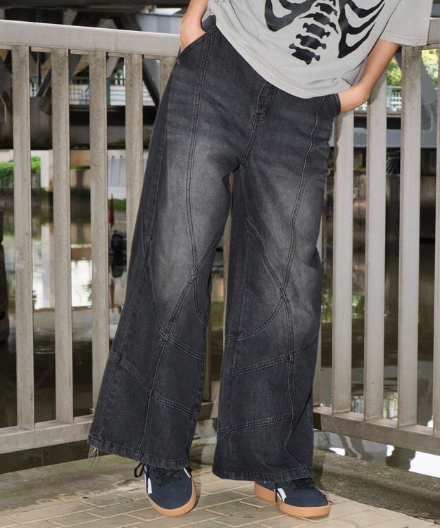 WEGO 【ユニセックス着用ITEM】スウィッチングフレアデニムパンツ デニムブラックソノタ