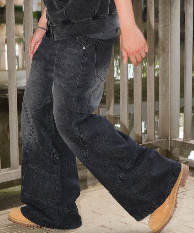 WEGO 【ユニセックス着用ITEM】スウィッチングフレアデニムパンツ デニムブラックソノタ