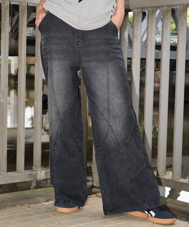 WEGO 【ユニセックス着用ITEM】スウィッチングフレアデニムパンツ デニムブラックソノタ