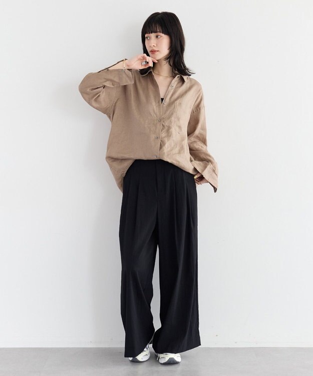 YECCA VECCA 3wayフレンチリネンシャツ Dark Beige
