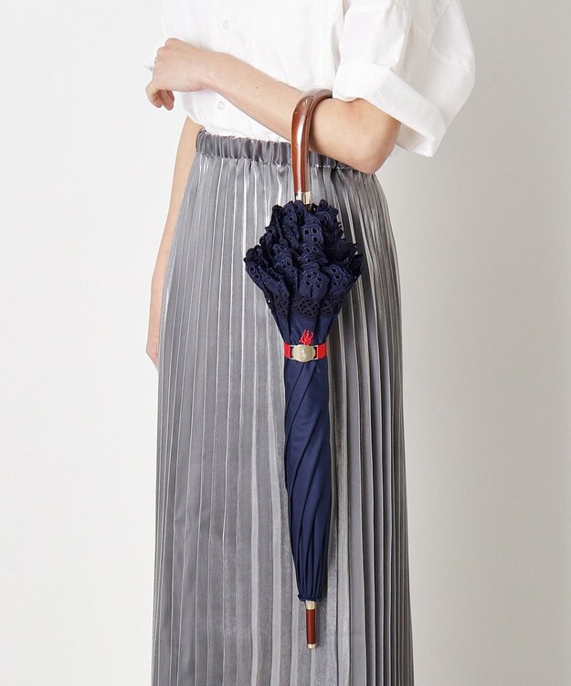 MOONBAT 【遮光/晴雨兼用日傘】POLO RALPH LAUREN(ポロ ラルフローレン) エンブフリル 長傘 遮熱 UV ディープブルー