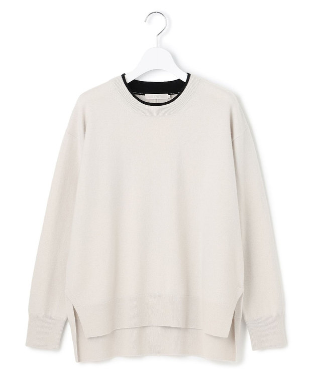 ICB 【新色追加】ソフトカシミヤミックス クルーネックニット トープ［ブラック配色］