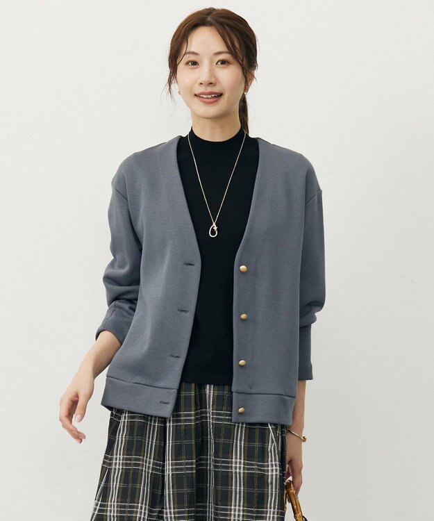 J.PRESS LADIES ジャージー Vネック カーディガン ダルブルー系