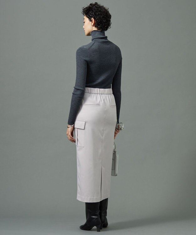 ICB L 【洗える】ウォームサテン カーゴスカート ヘイズピンク系